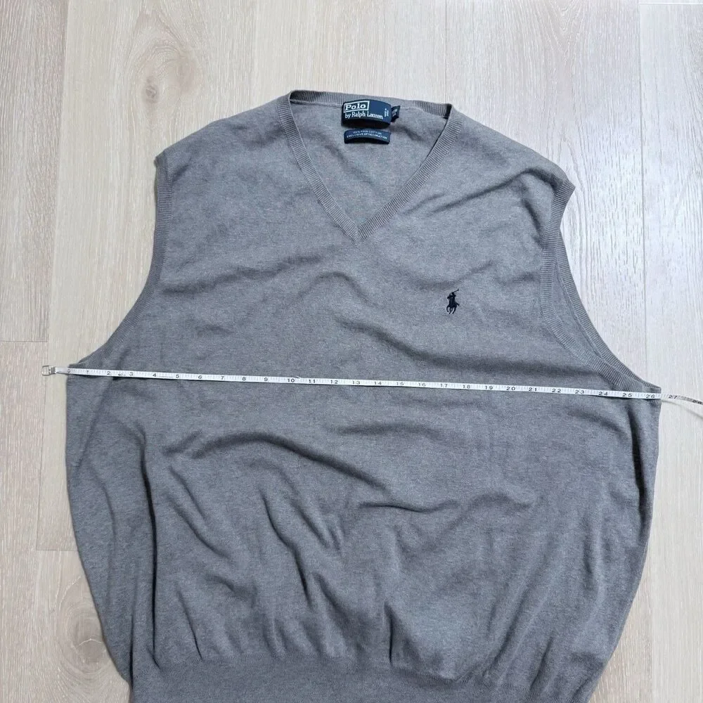Polo Ralph Lauren 3XB Big Men Gray Pima Cotton V-Neck Sweater Vest Preppy Golf